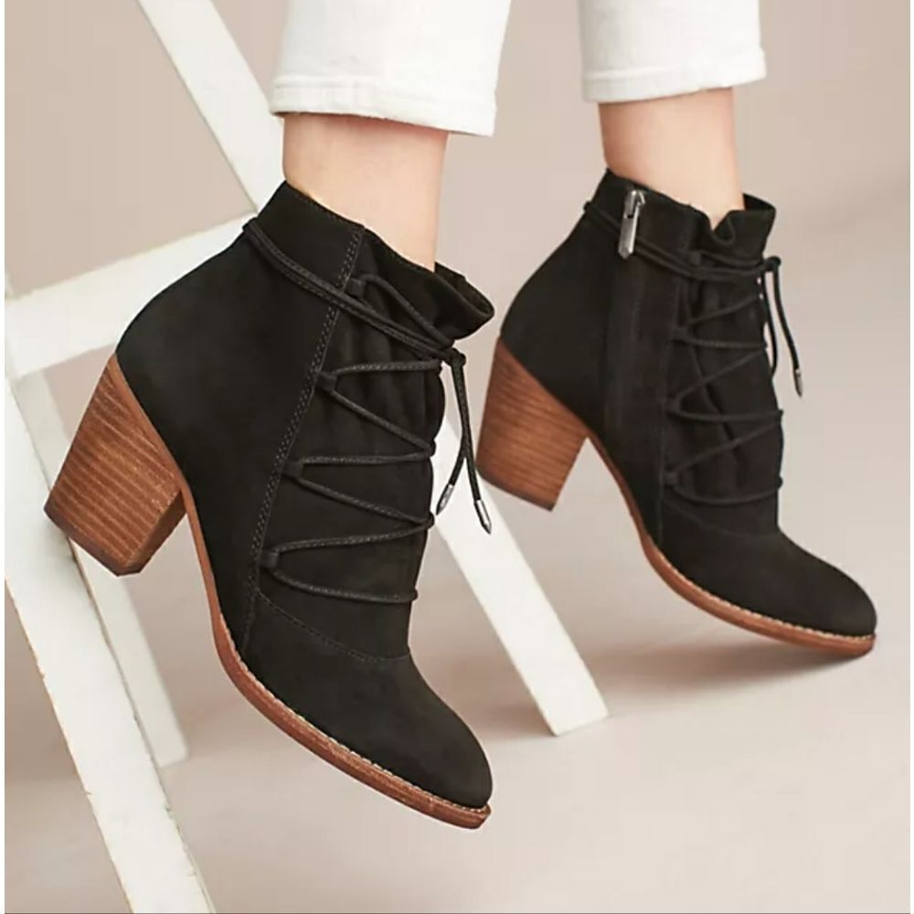 Sam Edelman Millard Black Suede Ankle Boots Booties Lace Up Block Heel